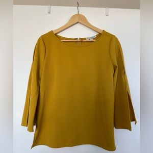 Yellow Open Bell Sleeve Blouse